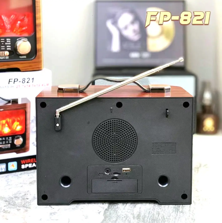 FEPE FP-821 Taşınabilir Retro Ahşap Bt Hoparlör | Alev Işıklı, Şarj Edilebilir
